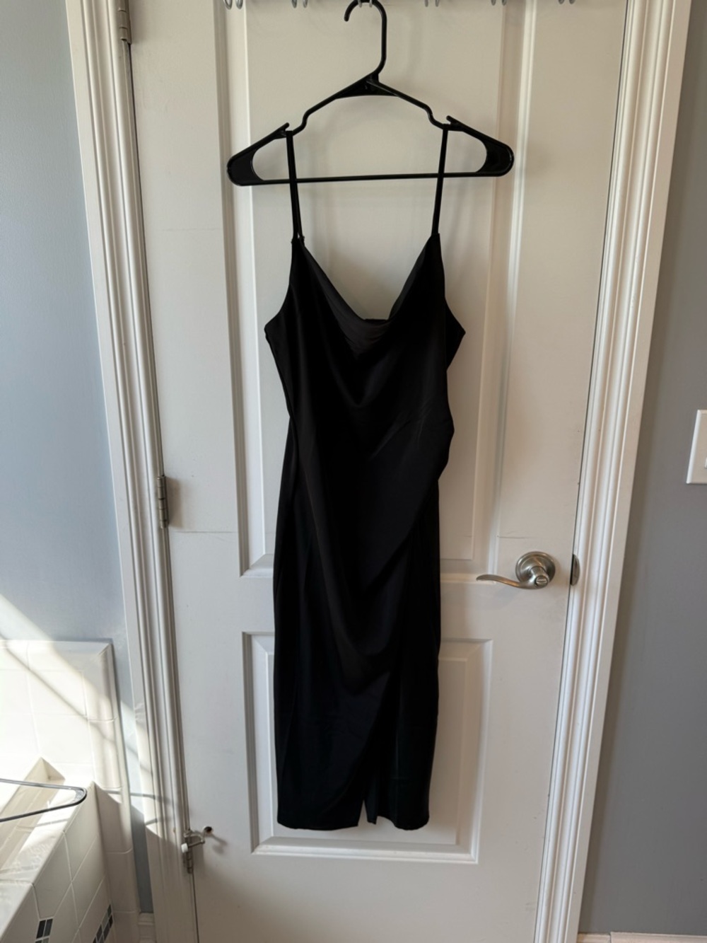 Lulu's Black Satin Cowl Midi Slip Dress